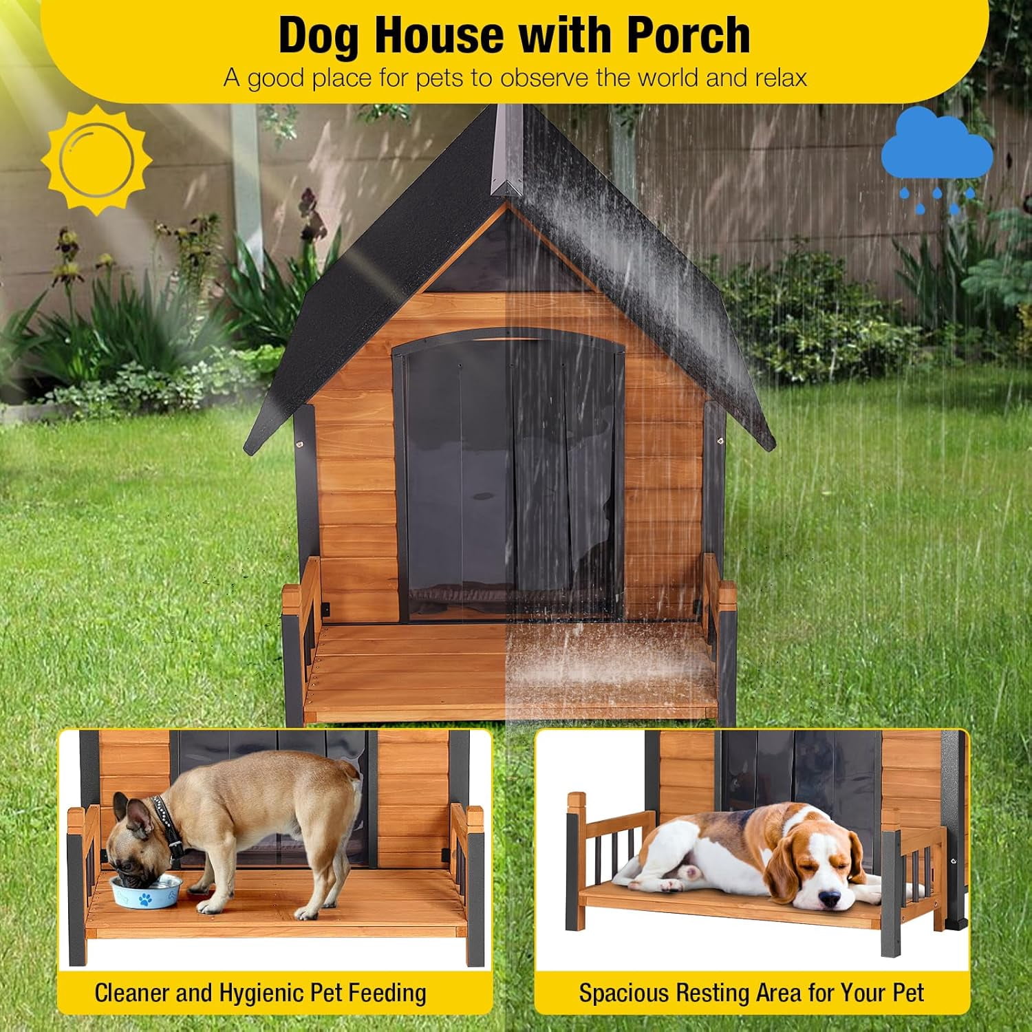 Aivituvin Dog House Outdoor with Insulated Liner and Metal Frame Waterproof Dog Kennel for Small to Large Sized Dogs Large Doghouse 100% Insulated Puppy Shelter for Winter 37.4"
