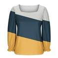thumbnail image 4 of Womens Fall Clothes, Long Sleeve Shirts for Women Fashion Loose Fit Color Patchwork Square Neck T-Shirts Basic Tops, 4 of 5