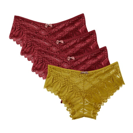 Bikini Panties for Women 4pc Womens Underwear Lace Panties for Women Lightweight Lace Briefs Low Waist Thong Plus Size Ladies Underpants Thongs Womens Underwear Yellow 4XL
