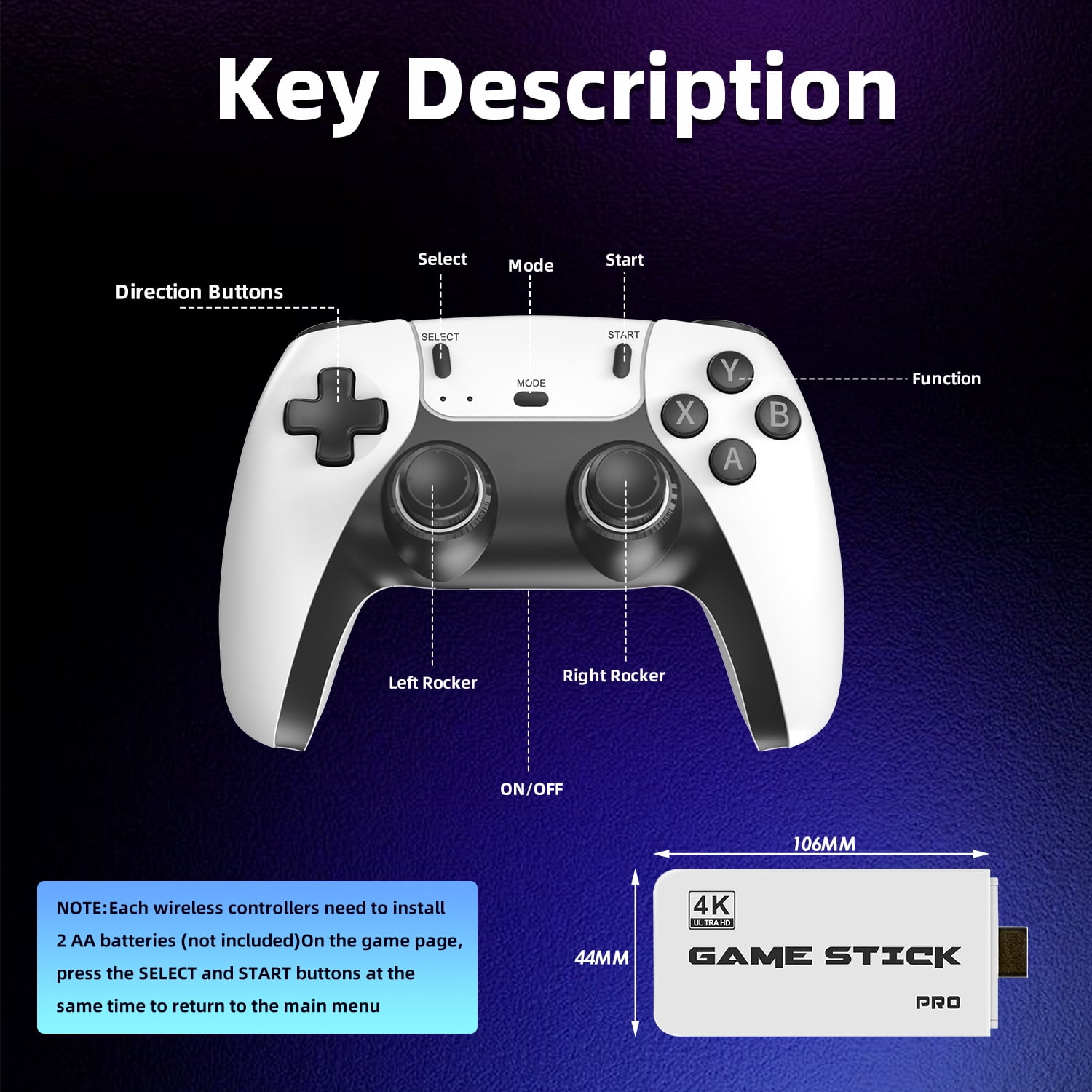 ZDSSY Retro Game TV Stick M8 4K Games Console 64G Dual 2.4G Wireless Controller