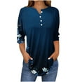 thumbnail image 2 of Babysbule Women's Button Shirt V Neck Cute Summer Printed Tops Curved Hem 3/4 Sleeve Dressy, 2 of 5
