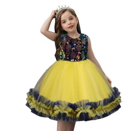 

Toddler Girls Party Dress Outifts 2-10Y Sequined Flowers Sleeveless Big Bowknot Lace Tutu Sundress