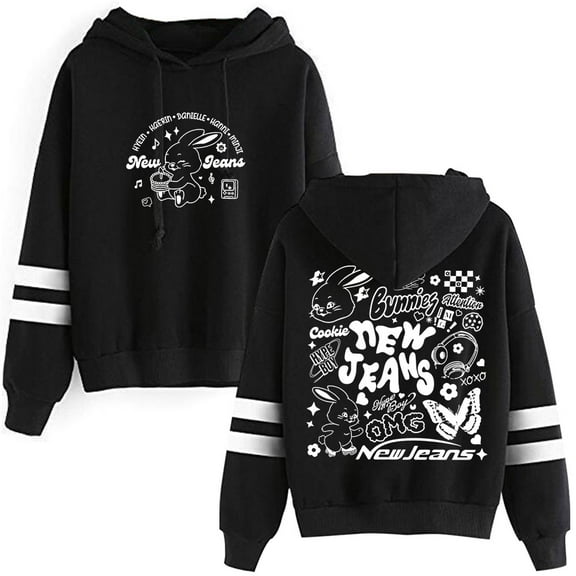 Kpop New Jeans NJWMX Logo Merch Pullover Hoodies Pocketless Parallel Bars Sleeve Streetwear