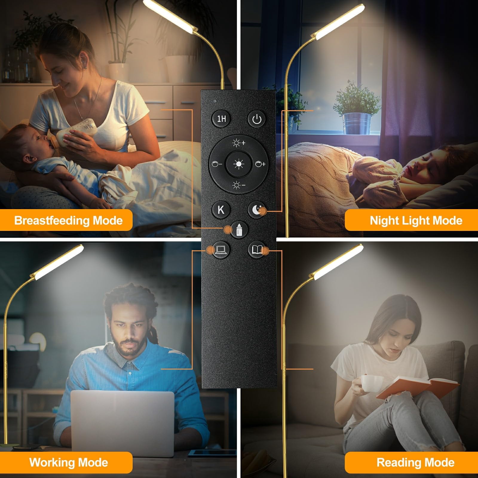 Floor Lamp  18w 1800lm Bright Led Lamps For Living Room Bedroom Dimmable Timing Eye Caring Reading Standing With Remote & Works Smart Plug