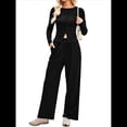 thumbnail image 2 of Conjunto de Chándal de 2 Piezas para Mujer, con Pantalones Acampanados de Yoga y Mangas Largas, Estilo Casual, A Juego. Negro XL, 2 of 9