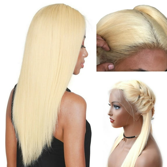 Human Hair Wigs Long 13X4 Lace Front Deep Parting Wig Glueless 150% Density Lace Wig With Pre-Plucked Hairline #613 Bleached Blonde Human Hair Straight For Women Bleached Knots 22 Inch