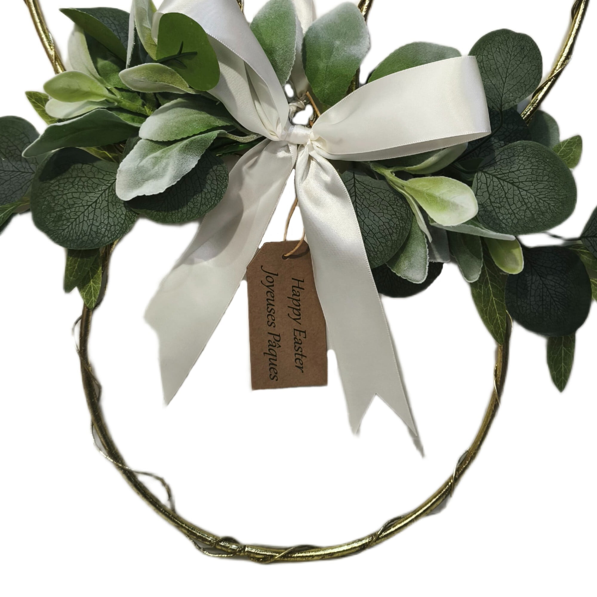 Easter Bunny-Shaped Wreath with Greenery and Satin Bow, 17 in, by Way to Celebrate