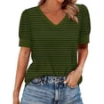 thumbnail image 2 of Vmvidoty Women Blouses Dressy Casual Summer Short Sleeve Shirts V Neck Striped Tunic Tops Army Green XXL, 2 of 5