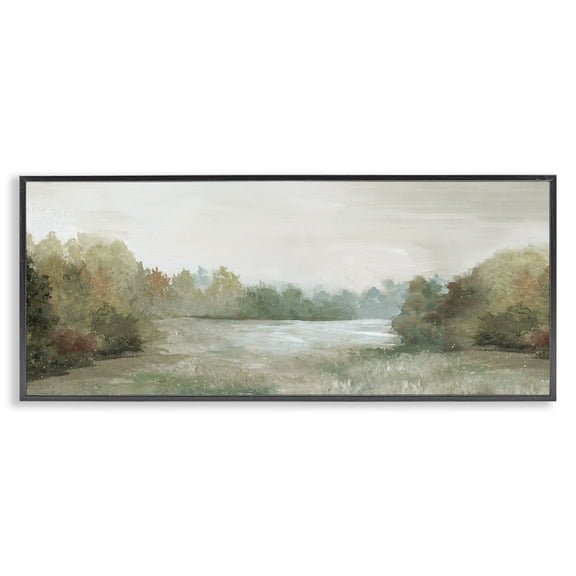 Stupell Industries Neutral Toned Countryside Scenery Landscape & Nature Painting Black Framed Art Print Wall Art, 24 x 10