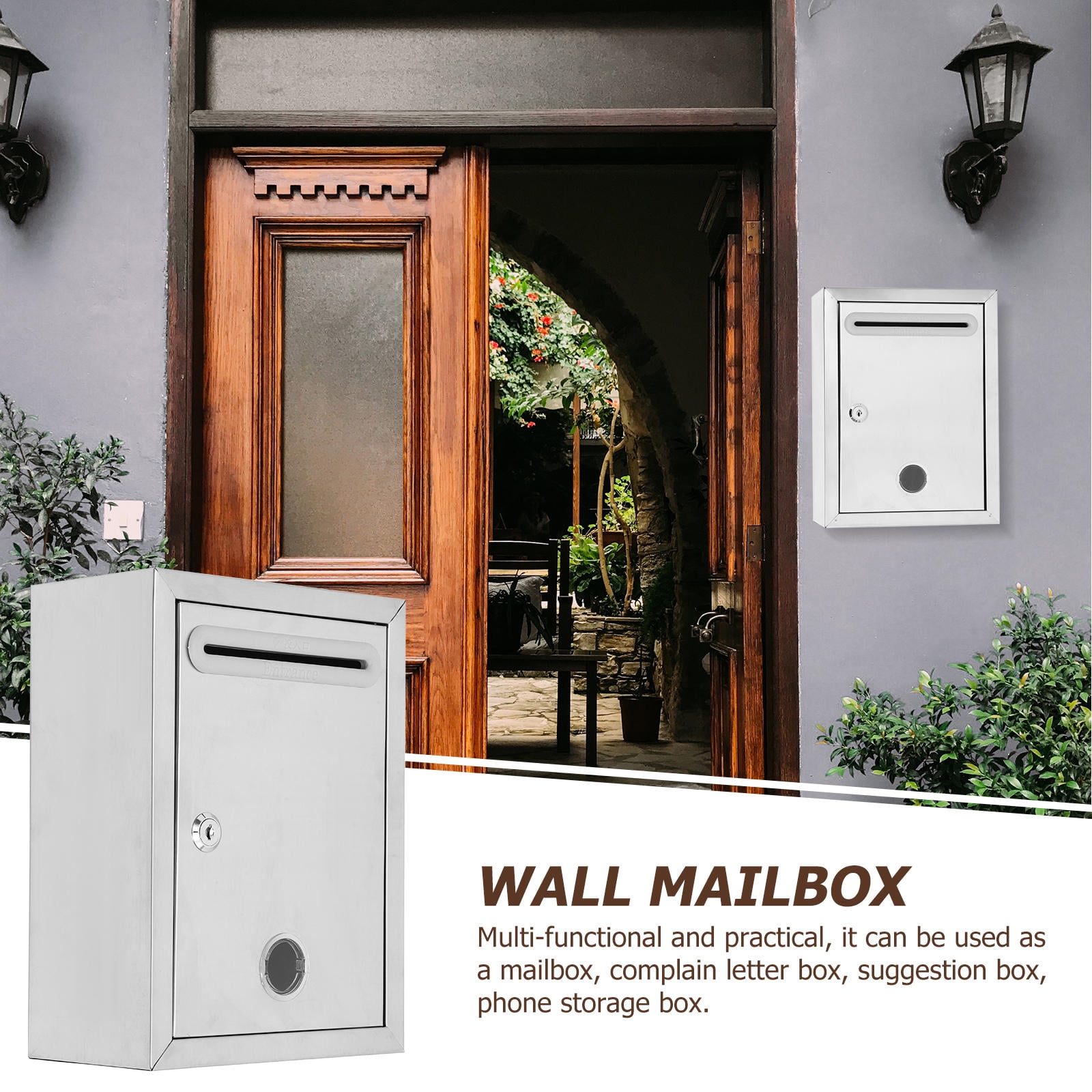 Raindrops  Locking Mail Slot Mailbox with Post Wall Mounted Office Silver