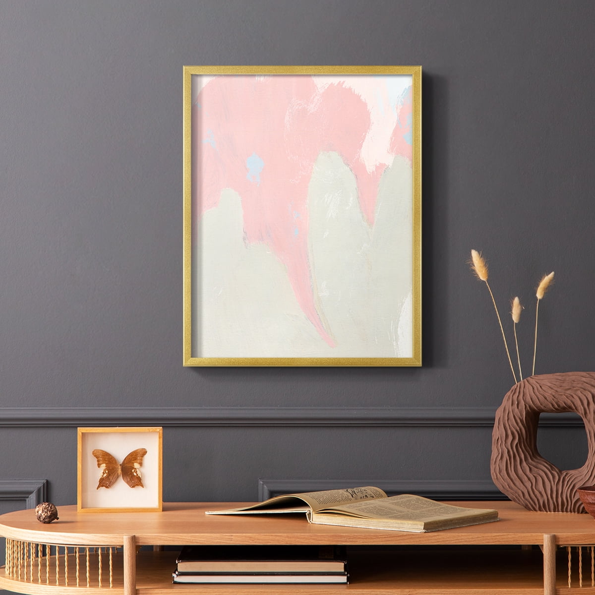 Blushing Abstract IV Framed Print in Gold Solid Wood Framed Print No Nail Hanging