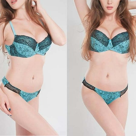 

Saient Women Lace Bow Thong Bra Brief Seamless Cowboy Style Push Up Bra Set