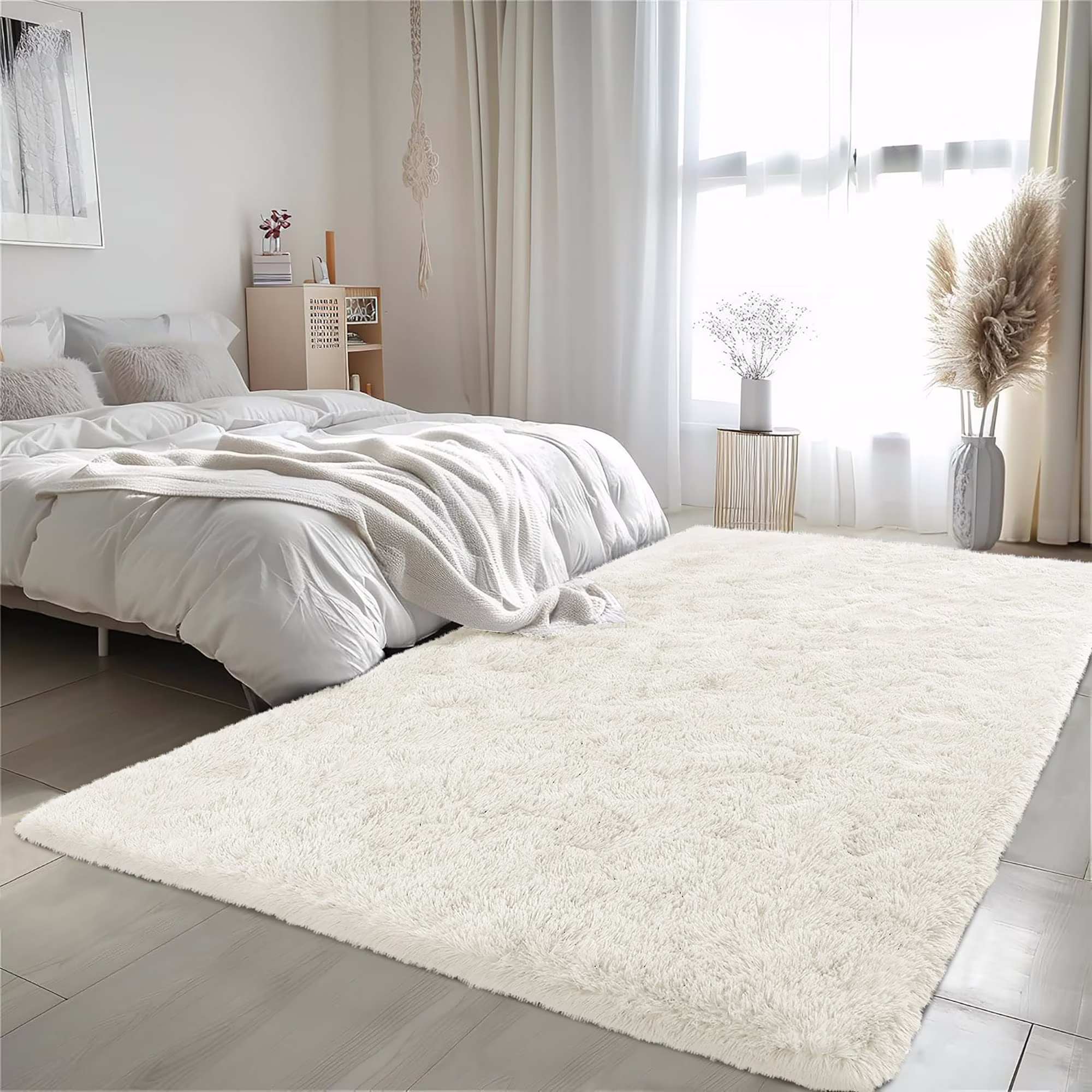 thumbnail image 3 of IR Imperial Rooms Solid Shaggy Rug 8X10ft Modern Area Rug for Living Bed Room Fluffy Soft Carpet Faux Fur Rug White, 3 of 10