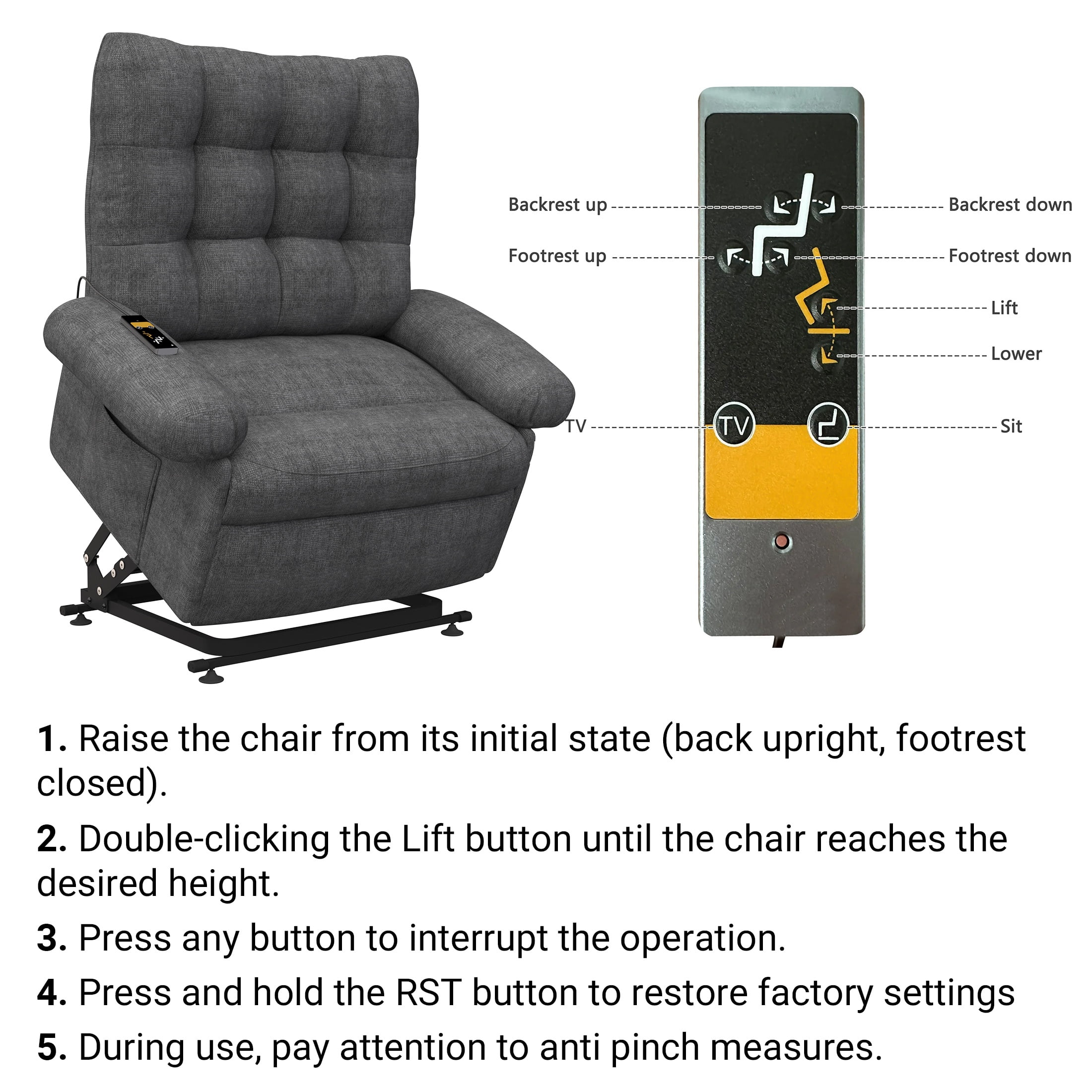 Electric Power Lift Recliner Chair with 3 Independent Motors, UHOMEPRO Easy Stand Assist Recliner for Elderly Adults, Comfortable Living Room Chair, Gray