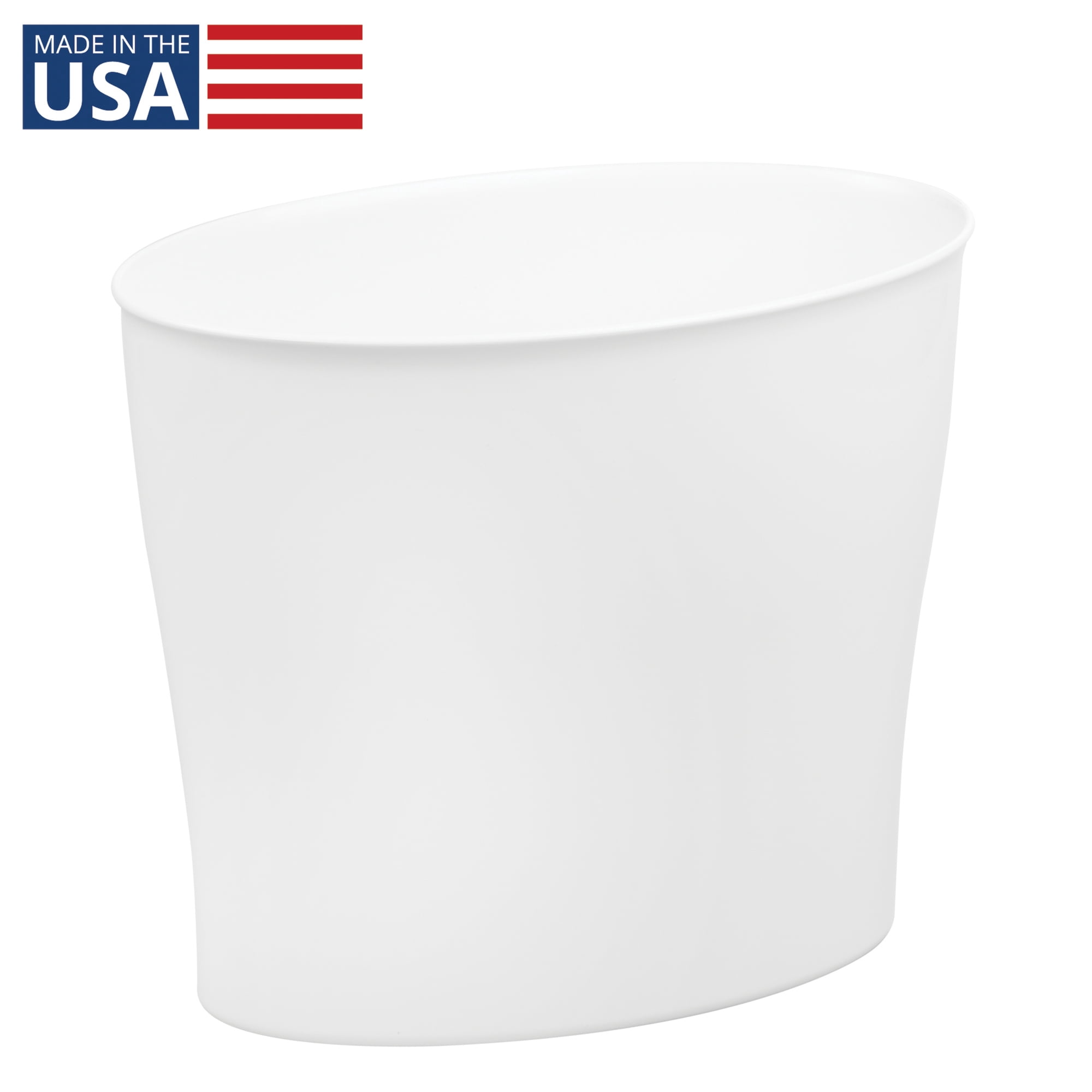 iDesign Nuvo Bathroom Trash Can, 3.4 Gallon, Plastic Oval Open Top Garbage Bin, Made in USA, 2 Pack, White