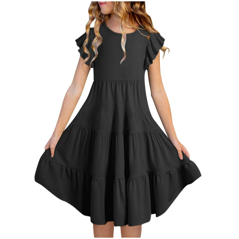 Bxsruta Stretch A-Line Skater Dress for Girls, Round Neck Short Sleeve  Twirly Layered Design for Dance Recitals and Festive Occasions - Walmart.com