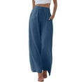 thumbnail image 1 of Women High Waisted Wide Leg Pants - Fashion Drawstring Elastic Trousers, Comfy Straight Leg Long Pants with Pockets, Polyester, 1 of 5