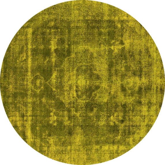 Ahgly Company Indoor Round Oriental Yellow Industrial Area Rugs, 4' Round