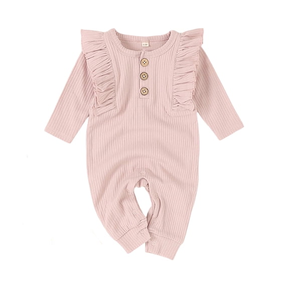 BOOMNY Baby Girls Knit Jumpsuits Solid Long Sleeve Ruffled Romper for Kids Soft Baggy Fall Playsuits