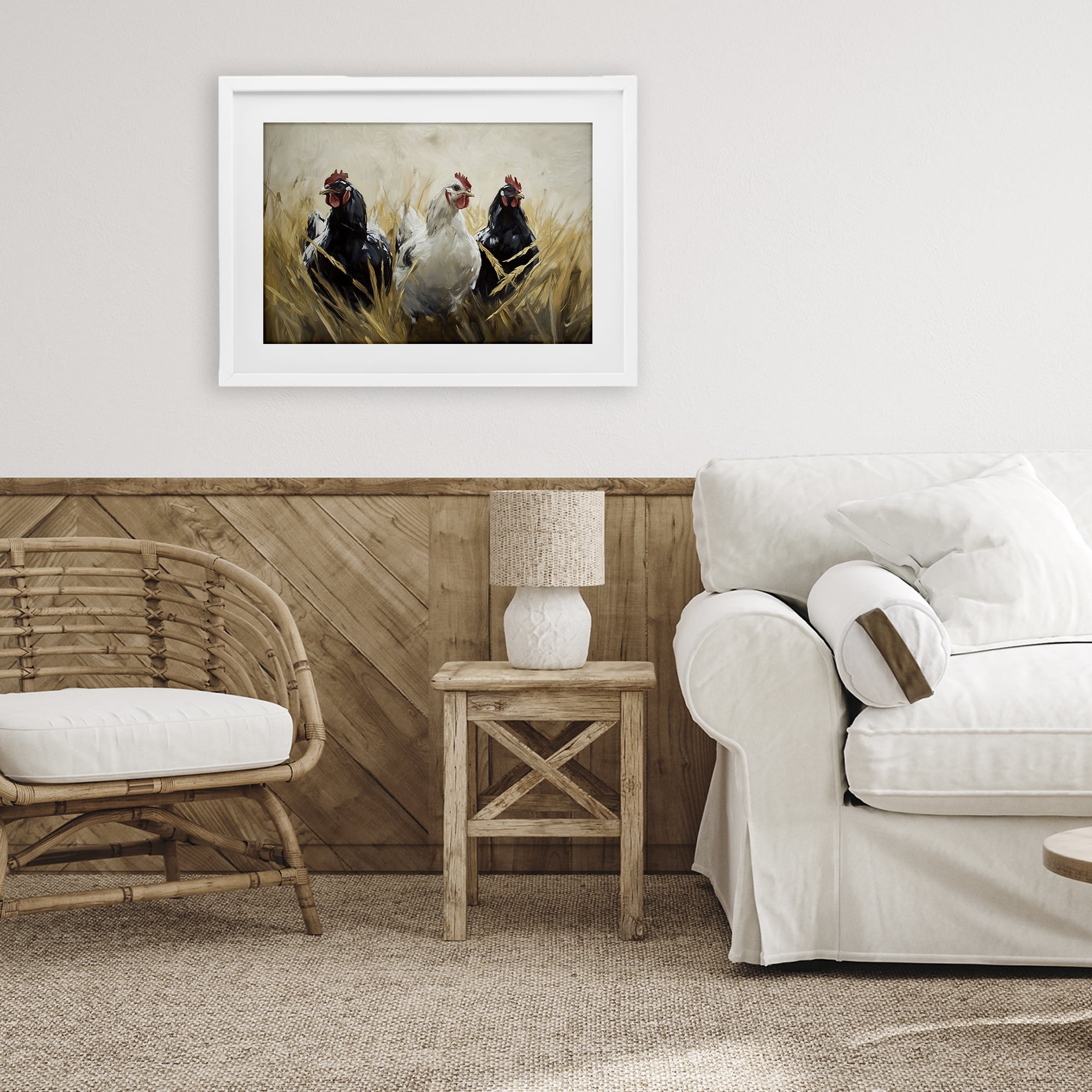 Stupell Industries Chickens In Wheat Field White Framed Print Under Glass, design by Tina LeCour