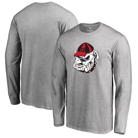 Men's Ash Georgia Bulldogs Primary Logo Long Sleeve T-Shirt
