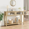 thumbnail image 1 of IdeaHouse Table d'Entrée, Table Console en Bois avec 2 Tiroirs en Verre, Table de Sofa à 2 Niveaux avec Rangement pour Salon, Tables de Foyer pour Entrée - Bois Brut, 1 of 8