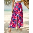 thumbnail image 6 of Hibeli Women Hawaiian Floral Print Maxi Skirt High Elastic Waisted Split Thigh Long Skirt with Pockets, 6 of 8