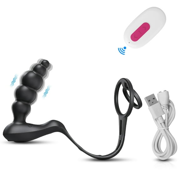 XBONP Vibrating Anal Butt Plug Toys, Remote Control Beads Butt Plug Prostate Massager with 12 Vibration Modes Rechargeable Waterproof Anal Sex Toy for Men