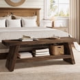 thumbnail image 3 of Finmind 47" Solid Wood Entryway Shoe Bench, Farmhouse Foyer Seating with Open Shelves, 2-Tier End of Bed Bench for Living Room, Bedroom, Dark Brown, 3 of 8