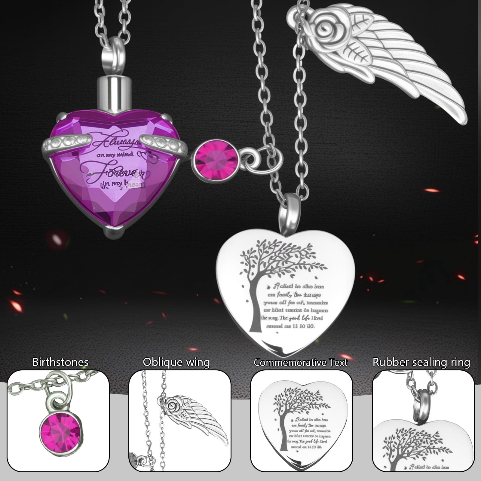 Threns Cremation Urn Necklace for Ashes, Small Cremation Urns for Human/Pet Keepsake Sharing Urns Memorial Ashes Holder-A Limb has Fallen from The Family Tree (8Pcs-Purple)
