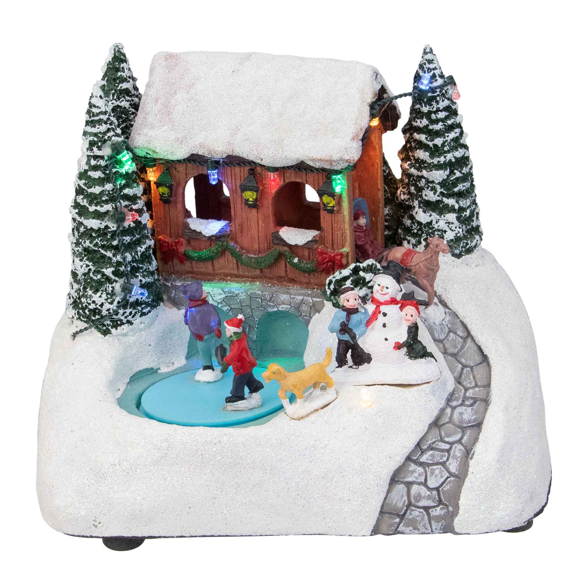 7.5" White Lighted LED Musical Christmas Ice Skating Village Tabletop