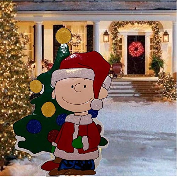 TisYourSeason Charlie Brown en Métal Martelé de 42 Pouces avec Décoration de Sapin de Noël