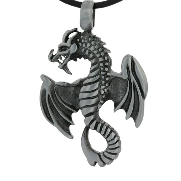 Jewelry Trends Pewter Unisex Flying Dragon Pendant with 18 Inch Black Leather Cord Necklace