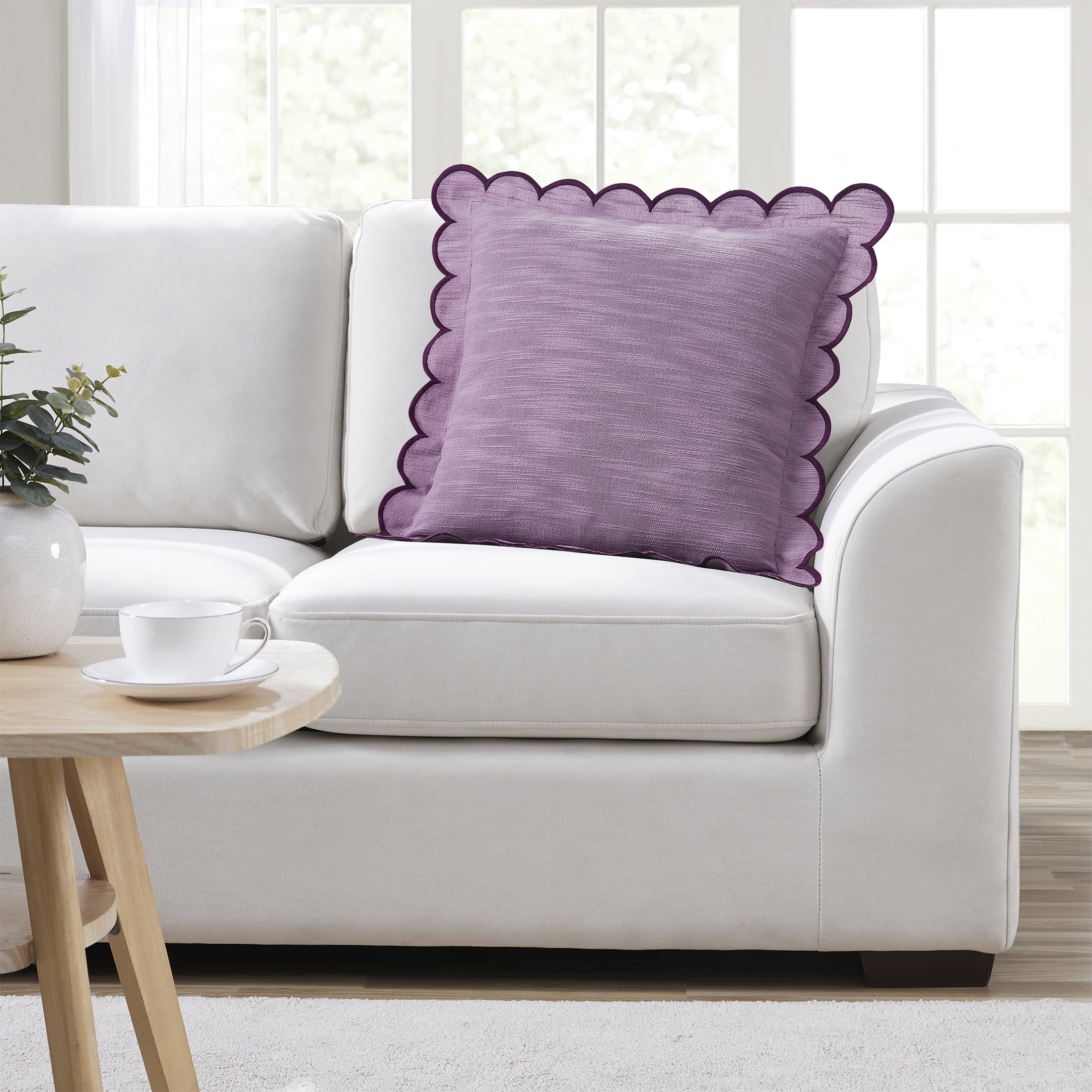 Home Decor Collection 19" x 19" Purple Scallop Flange Cotton-Rich Decorate Pillow