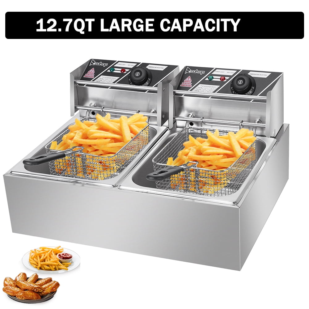 US in Stock 12.7QT/12L 5000W MAX Stainless Steel Electric Deep Fryer with Basket Countertop Fryer Deep Fryer for Chicken Chips Fries French Fries Restaurant Home Kitchen Commercial Deep Fryer 