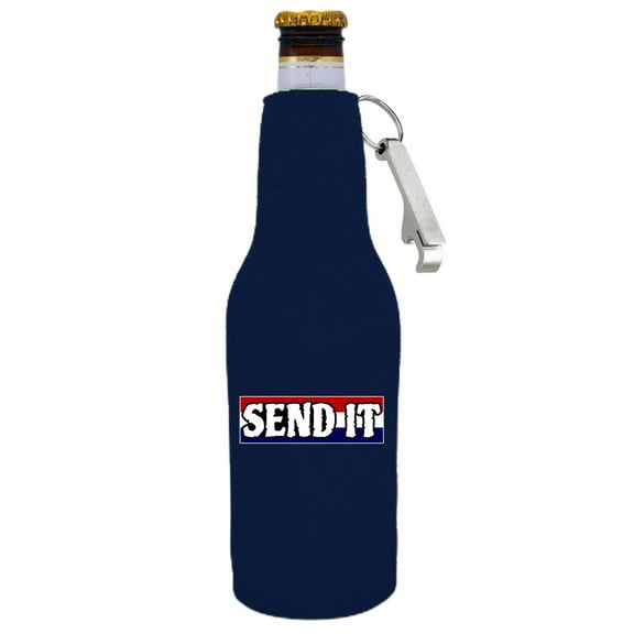 Send It Beer Bottle Coolie With Opener (Navy)