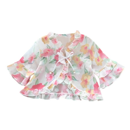 

B91xZ Baby Christmas Gifts Kids Toddler Little Girls Princess Hollow Floral Flowers Sun Protection Short Sleeve Cardigan Lace Jacket Girls Red 2-3 Years