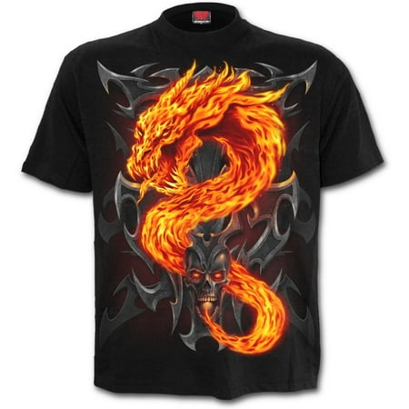 Paint Tribal Flames - Spiral Direct FIRE DRAGON Cotton T-Shirt BlackDragon |Flames |Tribal |Skulls