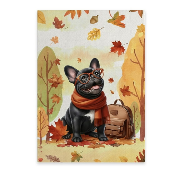 Welcome Fall French Bulldog Enjoys School Time Autumn Fall Leaves Vertical Matte Canvas Poster Dog Lover Gifts Wall Art Home Decor - 02013