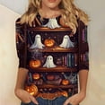 thumbnail image 2 of successthop Cute Halloween Shirts Adults Ghost 3/4 Sleeve Crewneck Tee Vacation Tops Fall Awareness Plus Size Clothes, 2 of 5