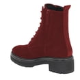 thumbnail image 3 of YDN Women Round Toe Lace up Ankle Boots Platform Low Chunky Heel Combat Booties Winter Fashion Date Dress Shoes Size 9 Red, 3 of 4