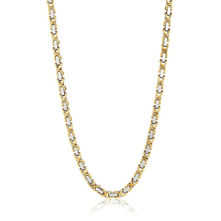 Invicta Jewelry Men s Byzantine Chain Gold Plated Two Tone Steel Necklace (8mm) – 26
