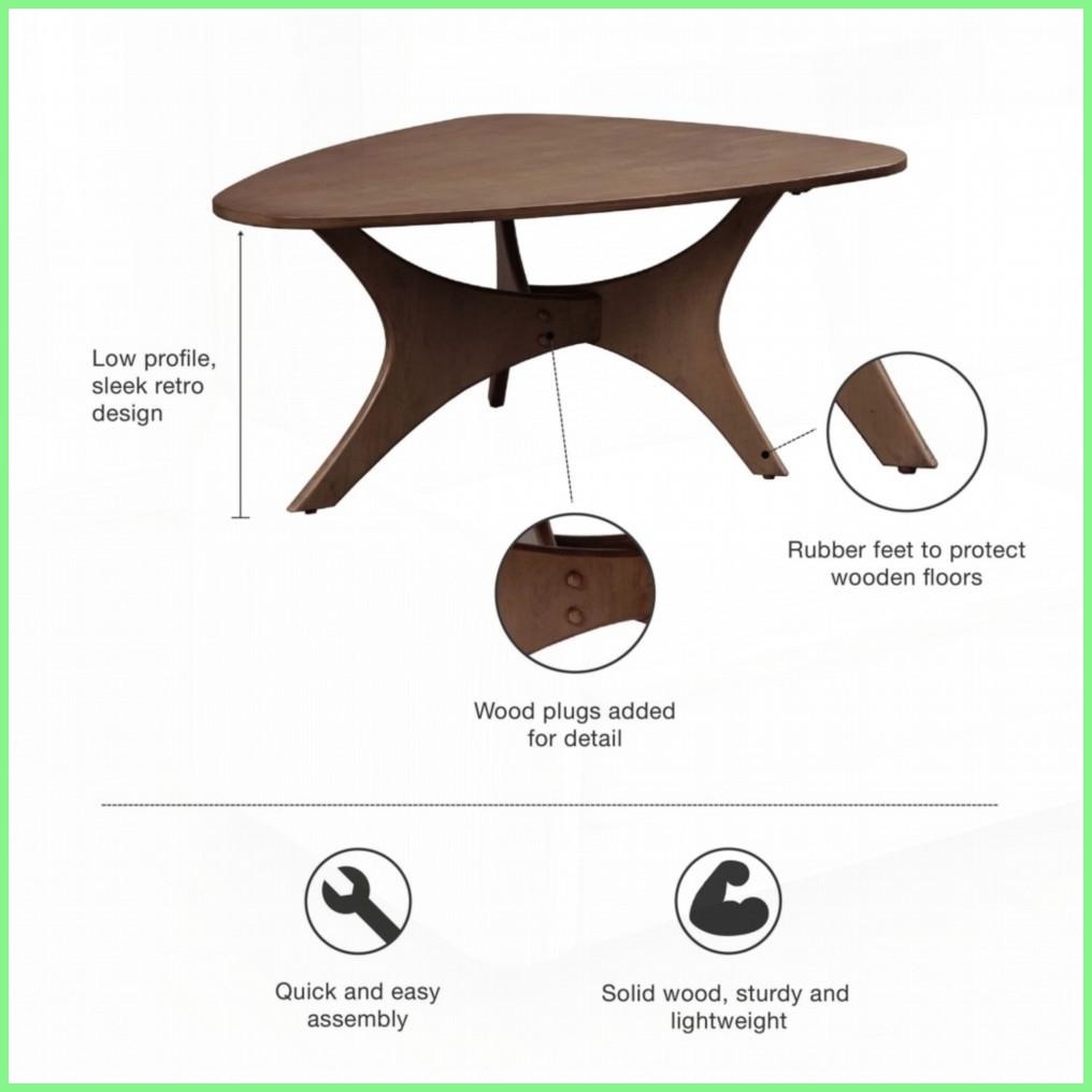 Triangle Mid-Century Coffee Table for Living Room, Pecan Wood Finish, Easy Assembly
