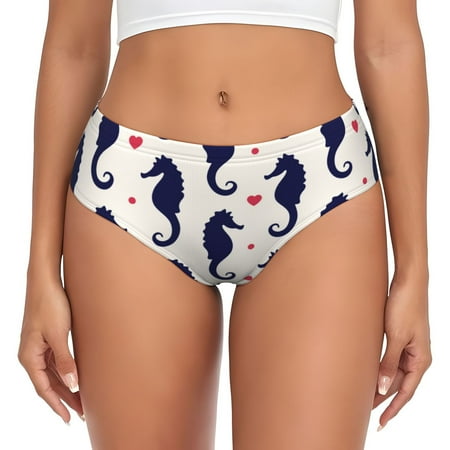 Naloa Seahorses and Hearts Women s High Waisted Cotton Underwear Soft Breathable Panties Stretch Briefs Seamless Ladies PantiesLarge