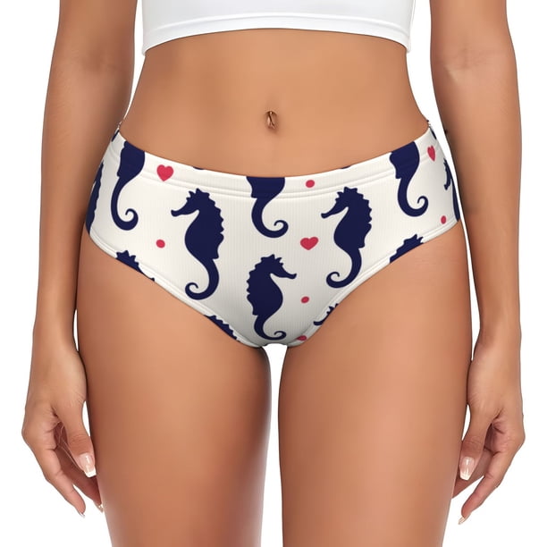 Fotbe Seahorses and Hearts Calzones Estampados para Mujer – Ropa Interior de Algodón, Cómoda, Suave y Elástica-3X-Large