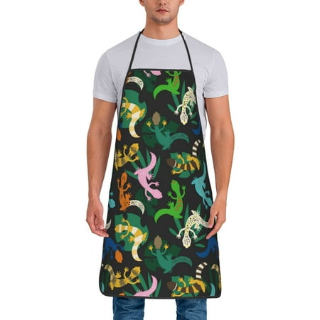 

Apron for Men Women Striped Cute Lizard Gecko Plant_A Waterproof Chef Kitchen Baking Apron with Long Ties Aprons for Cooking Baking and Gardening Kitchen Collection