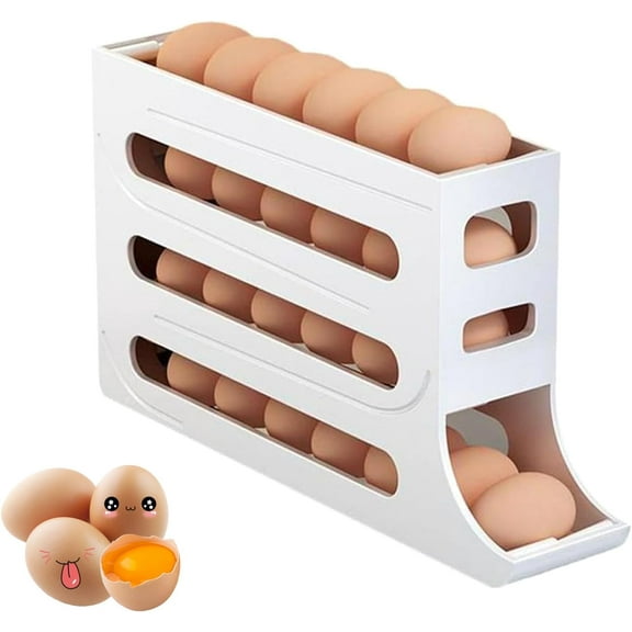 Egg Holder for Fridge, Space Saving Fridge Egg Organizer, 4 Layers Rolling Egg Dispenser Storage 30 Egg, Egg Dispenser for Refrigerator (Transparent)