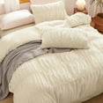 thumbnail image 4 of 3 Pieces Beige Ruched Duvet Cover Set Bed Set Boho Shabby Chic Bedding Set for Bedroom Soft Fluffy Ruffle Queen Comforter Cover Set with Pillowcases, 4 of 5