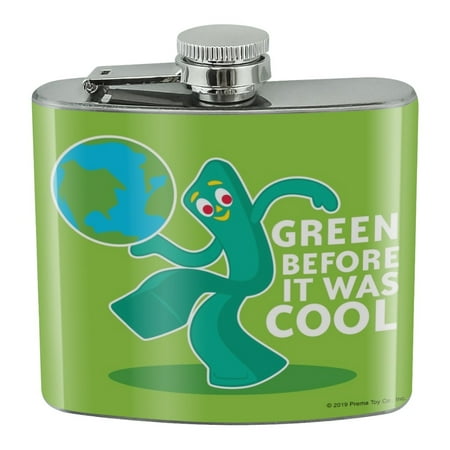 

Gumby Green Before It Was Cool Earth Planet Stainless Steel 5oz Hip Drink Kidney Flask