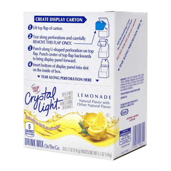 Crystal Light On-The-Go Sugar-Free Drink Mix, Lemonade, 0.17 Fl Oz, 30 Packets Per Box, Pack Of 2 Boxes